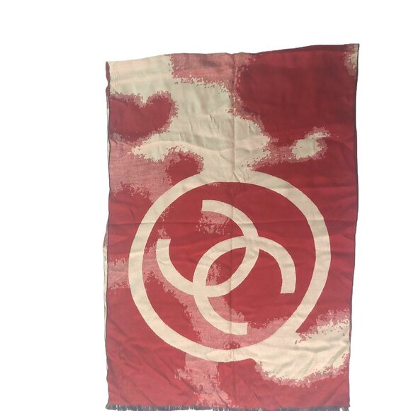 Vintage Chanel Burgundy Red Cream Tie Dye Print Blanket Scarf Scarves Wrap - Picture 4 of 11